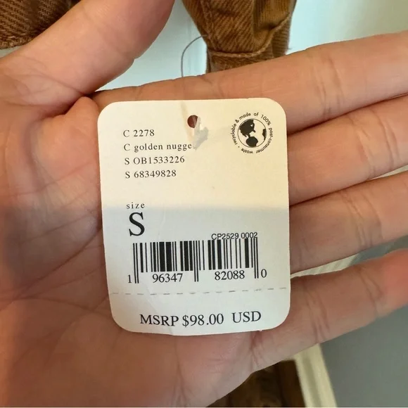 Free People NWT Camel Colored Distressed Denim Jacket Oversized size S - Picture 7 of 8